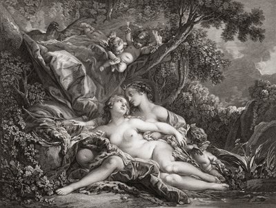 Jupiter ja Callisto. (Tulosta) od Francois (after) Boucher