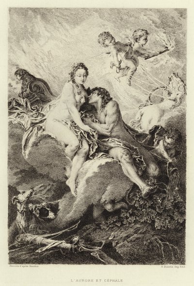 Aurora a Cephalus (rytina) od Francois (after) Boucher