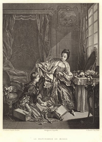 La Marchande de Modes (rytina) od Francois (after) Boucher