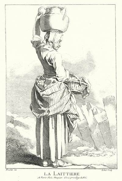 Milkmaid (rytina) od Francois (after) Boucher
