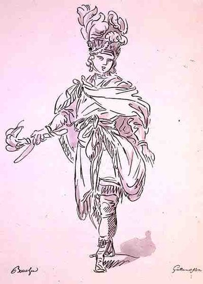 Operní kostým ze sbírky Menus Plaisirs, faksimile A. Guillaumot Fils (barevná litografie) od Francois (after) Boucher