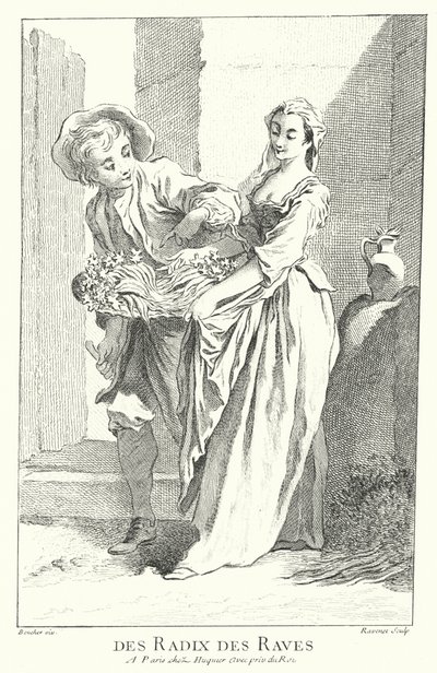 Prodejce ředkviček a tuřínu (rytina) od Francois (after) Boucher