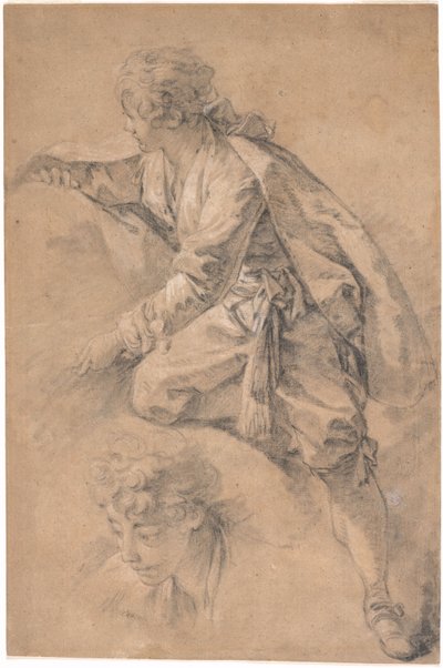 Mladík, který klečí na jednom koleni a má obě paže natažené od François Boucher