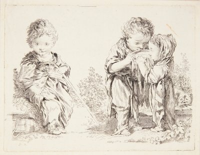 Dítě sedí na hroudu země a malí pijáci mléka od François Boucher
