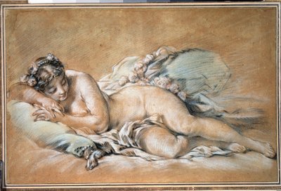 ""mladá spící žena"" (Spící mladá žena) Sanguine a pastel od Francoise Bouchera (1703-1770) 1758 Puškinovo muzeum, Moskva od François Boucher