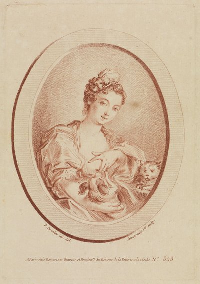 Mladá žena s psíkem a koťátkem od François Boucher