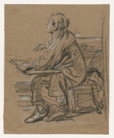 Mladý kreslíř () . Sedící postava držící na klíně desky od François Boucher