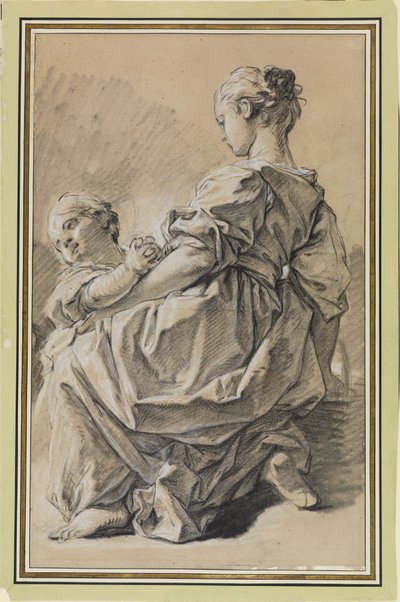 Mladá žena klečící s dítětem od François Boucher