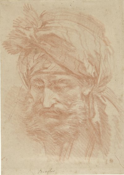 Hlava vousatého muže z Východu s turbanem, pohled zepředu, pohled směřující dolů od François Boucher