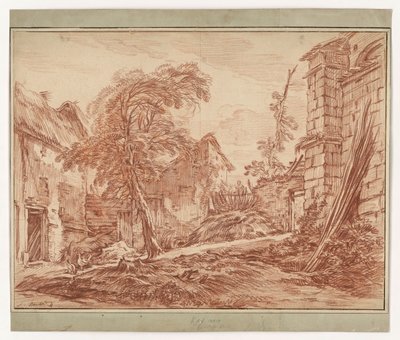 Venkovská krajina s farmou a zříceninami od François Boucher