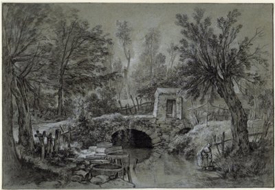 Krajina s potokem a mostem od François Boucher