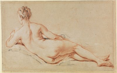 Ležící ženský akt, opírající se o levou paži, pohled zezadu od François Boucher