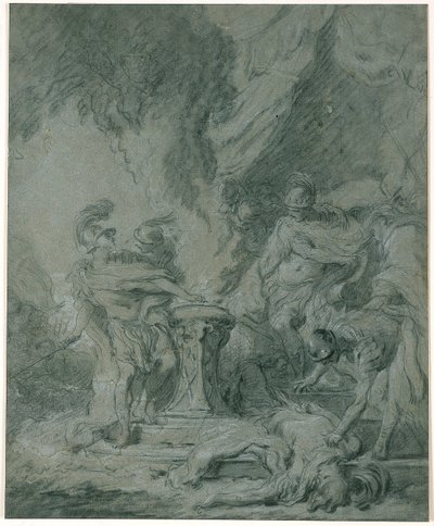 Mucius Scaevola vložil ruku do ohně od François Boucher