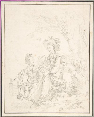 Venkovská dívka jedoucí na volovi se svými společníky od François Boucher