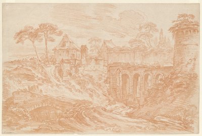 Krajina s věží a mostem od François Boucher