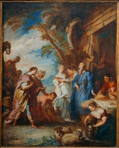 Rebeka přijímá Abrahamovy dary od Eliezera... od François Boucher