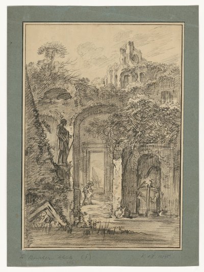Krajina s římskými ruinami a jednotlivými postavami od François Boucher