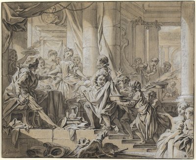 Sancho prchá před vévodovými sluhami od François Boucher