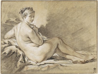 Studium ženského aktu - Francois Boucher (1703-1770). Sangvinik, černá a bílá křída na papíře od François Boucher