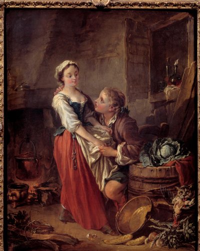 Krásná kuchařka Scene galante v kuchyni. Obraz Francoise Bouchera (1703-1770). 1738 v Paříži. Muzeum Cognacq Jay od François Boucher