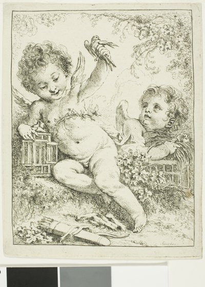 Dva putti s ptákem od François Boucher