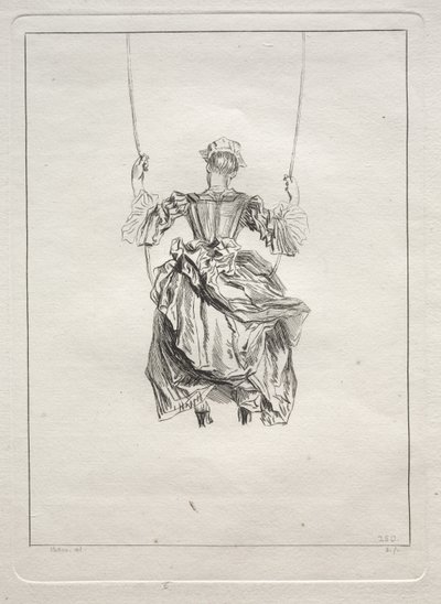 Žena na houpačce, při pohledu zezadu od François Boucher