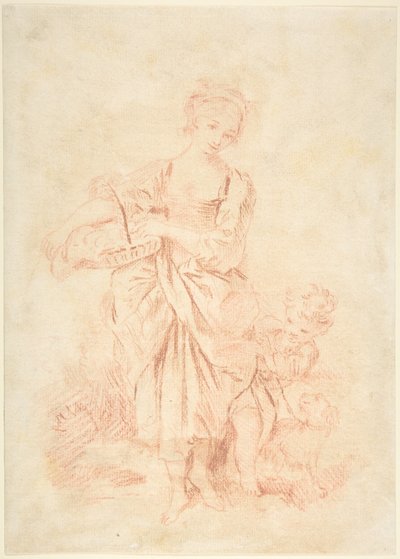 Mladá dívka s chlapcem a psem od François Boucher
