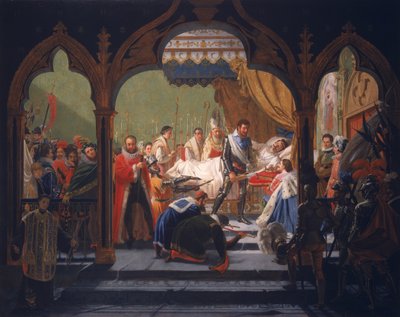 Henri IV (1553-1610) Získání atributů monarchie od umírajícího Henri III (1551-1589) 1814 od Francois Buffet