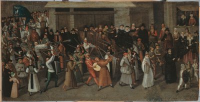 Průvod Ligy na ostrově Cité, u katedrály Notre-Dame, asi 1590 (olej na mědi) od Francois Bunel