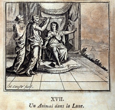Zvíře na měsíci. Bajky Jean de La Fontaine (1621-95). Ilustrace François Chauveau (1613-1676). Vydání z roku 1728. od Francois Chauveau