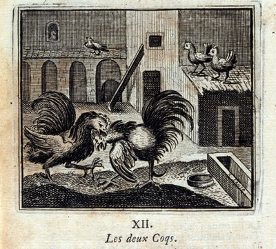 Oba kohouti. Bajky Jean de La Fontaine (1621-95). Ilustrace François Chauveau (1613-1676). Vydání z roku 1728. od Francois Chauveau