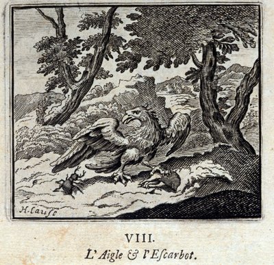 Orel a šnek. Bajky Jean de La Fontaine (1621-95). Ilustrace Francois Chauveau (1613-1676). Vydání z roku 1728. od Francois Chauveau
