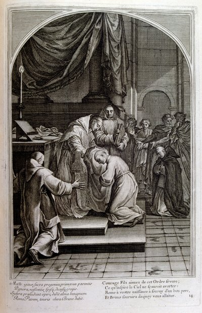 Rytina Francoise Chauveaua 1680 „Život svatého Bruna“, zakladatel řádu Chartreux od Francois Chauveau