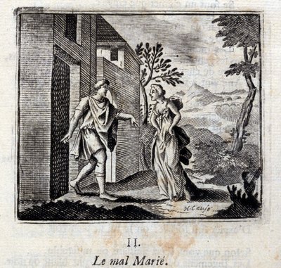Zlo se žení. Bajky Jean de La Fontaine (1621-95). Ilustrace François Chauveau (1613-1676). Vydání z roku 1728. od Francois Chauveau
