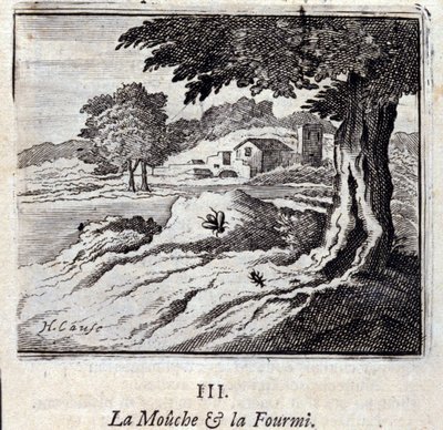 Bajky o moucha a mravence od Jeana de La Fontaina (1621-95). Ilustrace Francois Chauveau (1613-1676). Vydání z roku 1728. od Francois Chauveau