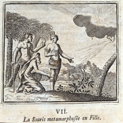 La Souris se proměnila v dívku. Bajky Jean de La Fontaine (1621-95). Ilustrace François Chauveau (1613-1676). Vydání z roku 1728. od Francois Chauveau