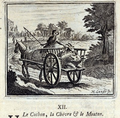 Pohádky o prase, koze a svině. Jean de La Fontaine (1621-95). Ilustrace Francois Chauveau (1613-1676). Vydání z roku 1728. od Francois Chauveau