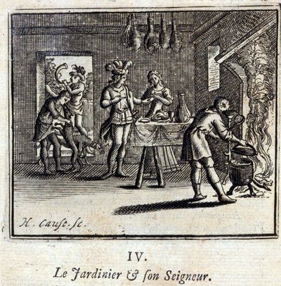 Zahradník a jeho pán Bajky Jean de La Fontaine (1621-95). Ilustrace François Chauveau (1613-1676). Vydání z roku 1728. od Francois Chauveau