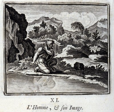 Člověk a jeho obraz. Bajky Jean de La Fontaine (1621-95). Ilustrace Francois Chauveau (1613-1676). Vydání z roku 1728. od Francois Chauveau