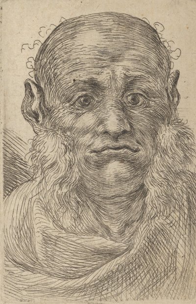 Maska plešatého muže s chlupatými kotletami, od Divers Masques, ca. 1635-45. od Francois Chauveau