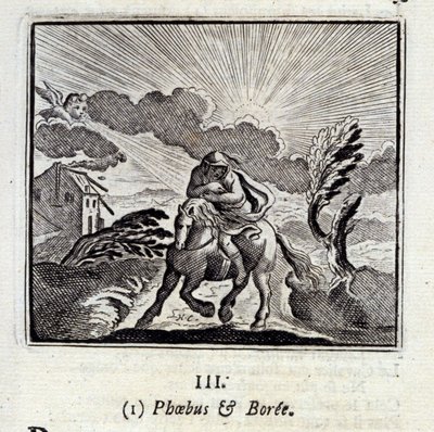 Phebus a Boree. Bajky Jean de La Fontaine (1621-95). Ilustrace Francois Chauveau (1613-1676). Vydání z roku 1728. od Francois Chauveau