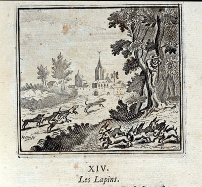 králíci. Bajky Jean de La Fontaine (1621-95). Ilustrace François Chauveau (1613-1676). Vydání z roku 1728. od Francois Chauveau