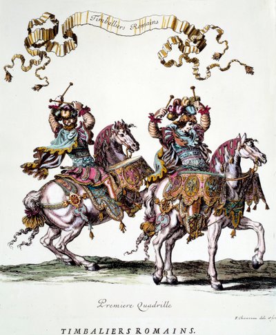 Římské timbalery během kolotoče krále Ludvíka XIV. (1638-1715) v roce 1662 Rytina Francoise Chauveau (1613-1676) Soukromá sbírka ze 17. století od Francois Chauveau