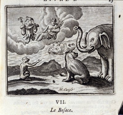 Taška. Bajky Jean de La Fontaine (1621-95). Ilustrace François Chauveau (1613-1676). Vydání z roku 1728. od Francois Chauveau
