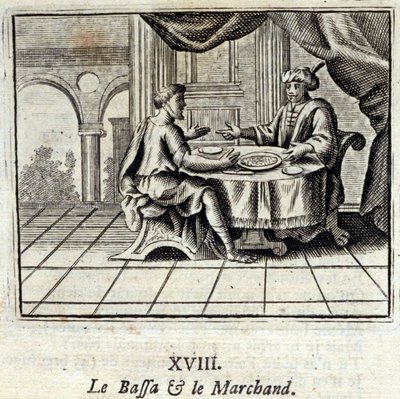 Bassa a obchodník. Bajky Jean de La Fontaine (1621-95). Ilustrace François Chauveau (1613-1676). Vydání z roku 1728. od Francois Chauveau