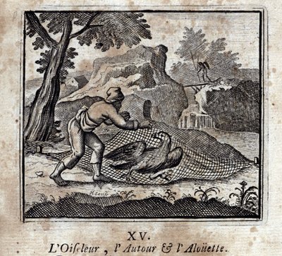 Birdbird the Around a Alouette. Bajky od Jeana de La Fontaine (1621-95). Ilustrace François Chauveau (1613-1676). Vydání z roku 1728. od Francois Chauveau