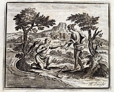 Bucheron a Merkur. Bajky Jean de La Fontaine (1621-95). Ilustrace Francois Chauveau (1613-1676). Vydání z roku 1728. od Francois Chauveau
