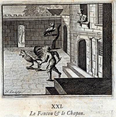 Sokol a kapoun. Bajky od Jeana de La Fontaine (1621-95). Ilustrace François Chauveau (1613-1676). Vydání z roku 1728. od Francois Chauveau