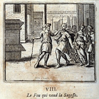 Fou, který prodává moudrost. Bajky Jean de La Fontaine (1621-95). Ilustrace Francois Chauveau (1613-1676). Vydání z roku 1728. od Francois Chauveau