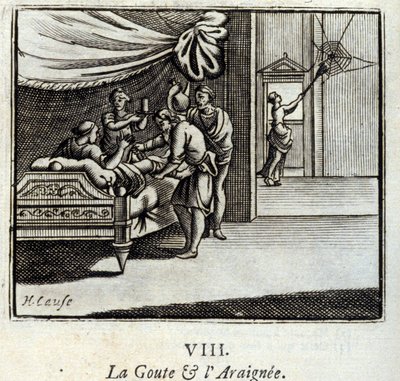 Dna a pavouk. Bajky Jean de La Fontaine (1621-95). Ilustrace Francois Chauveau (1613-1676). Vydání z roku 1728. od Francois Chauveau